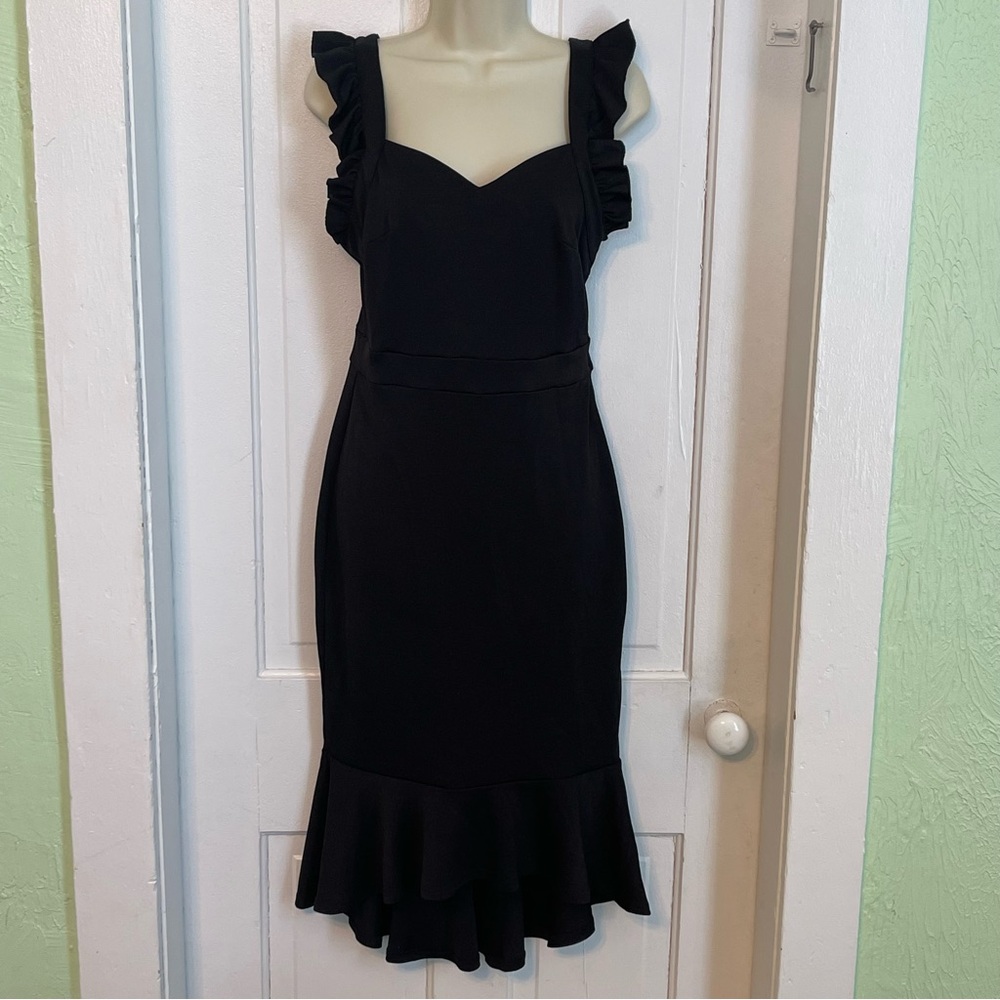 Grace Karin SLEEVELESS Black Cocktail Stretch Bodycon Dress Small / Ruffles